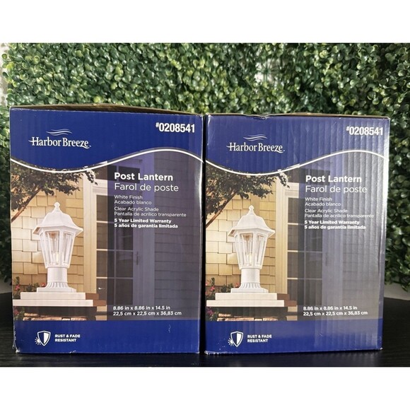 Set of 2 Harbor Breeze Post Lantern White Finish #0208541 Rust Resistant NEW - Picture 1 of 7